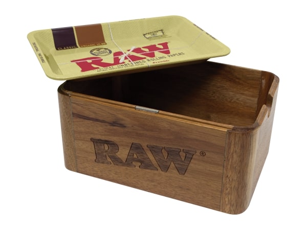 RAW Wooden Cache Box with Mini Tray Lid - 18cm