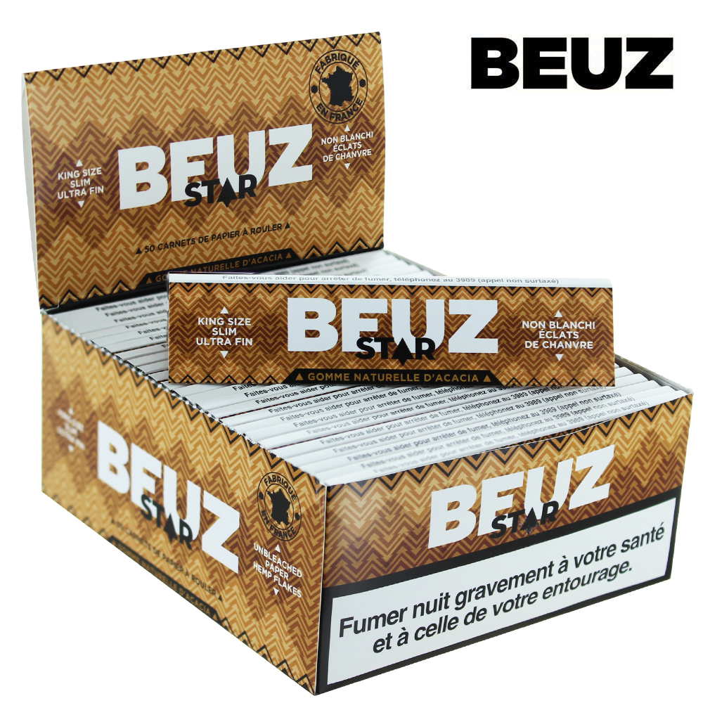 BEUZ KS Slim Unbleached With Hemp Flower Flakes - Star x 50pcs