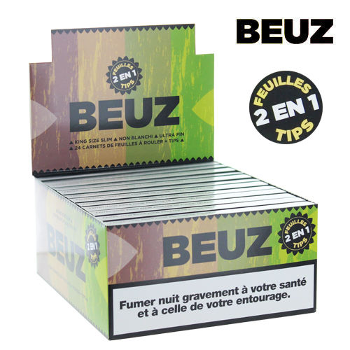BEUZ King Size Slim Unbleached Rolling Papers + Tips x 24pcs