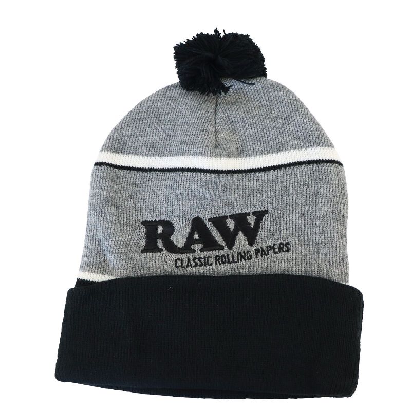 RAW X Rolling Papers Pompom Knit Hat - Black / Grey