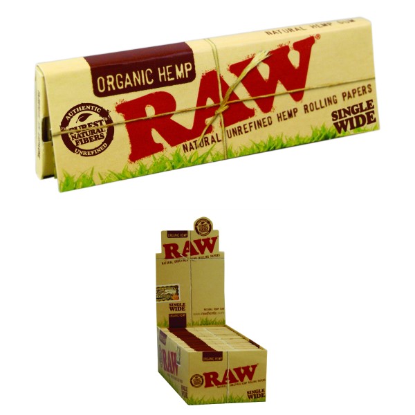Raw Organic Single Wide Hemp Rolling Papers - Display Of 50