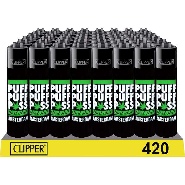 Clipper Lighters - Puff Puff Pass Black Top - 48pcs Display