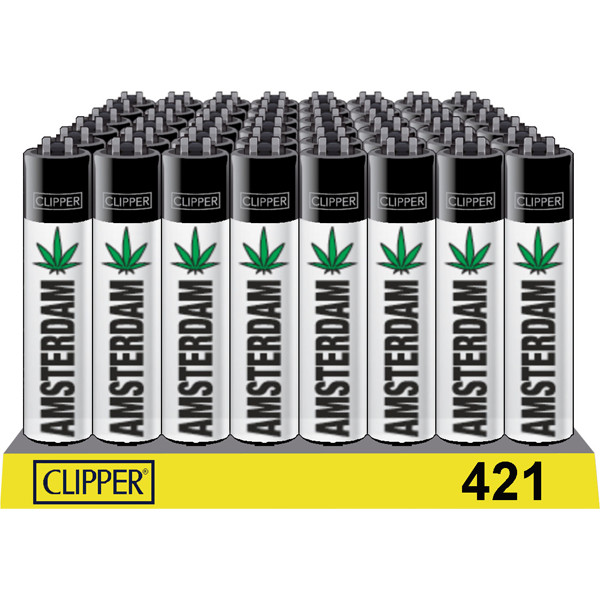 Clipper Lighters - 48pcs display - Amsterdam Leaf White Black Top
