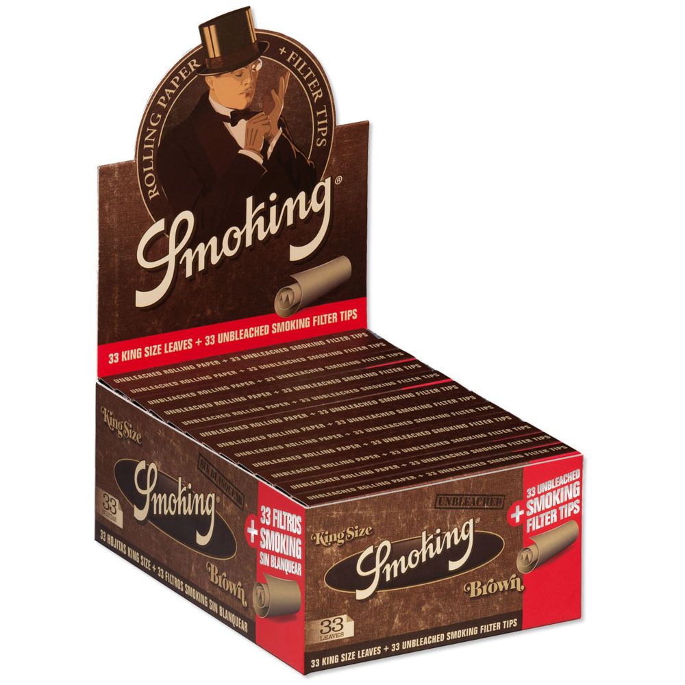 Smoking Unbleached Rolling Papers King Size + Tips - Brown