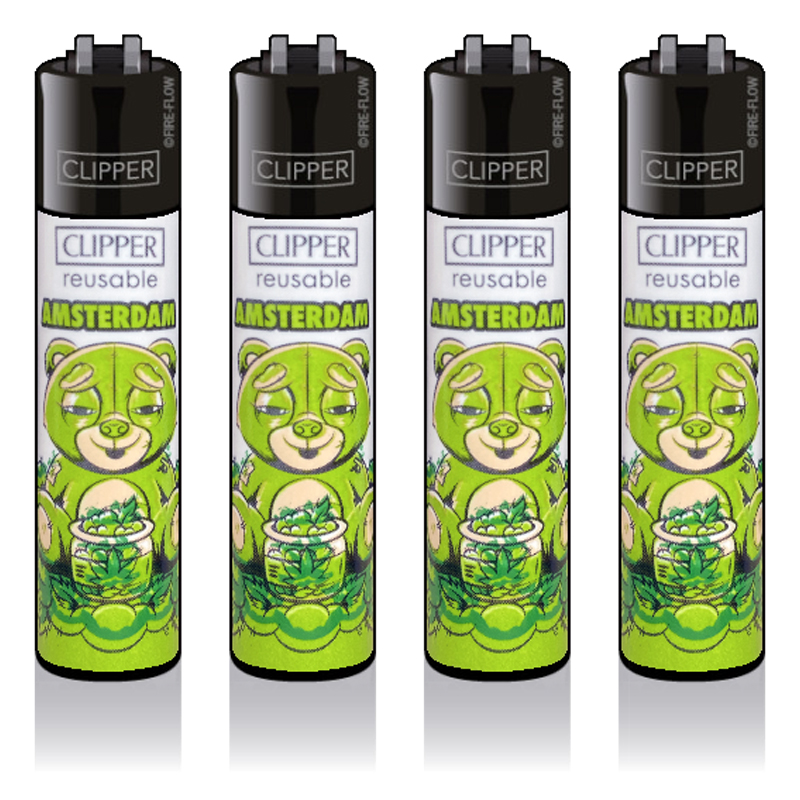 Clipper Lighters - 48pcs display - Amsterdam Weed Bear