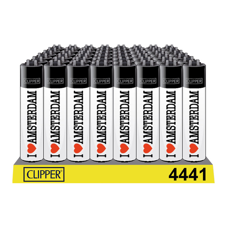 Clipper Lighters - 48pcs display - I Love Amsterdam White - Black Top