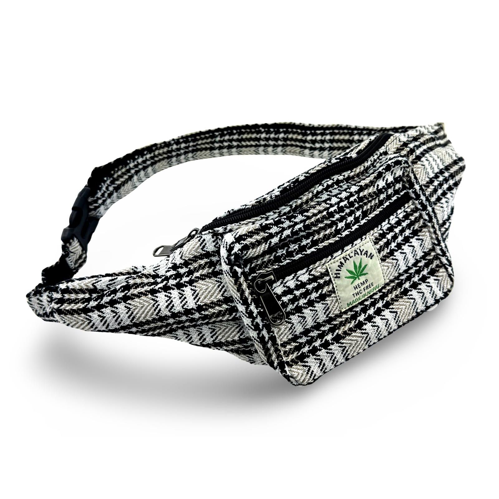 Handmade Himalayan Hemp Money Belt - White Stripes