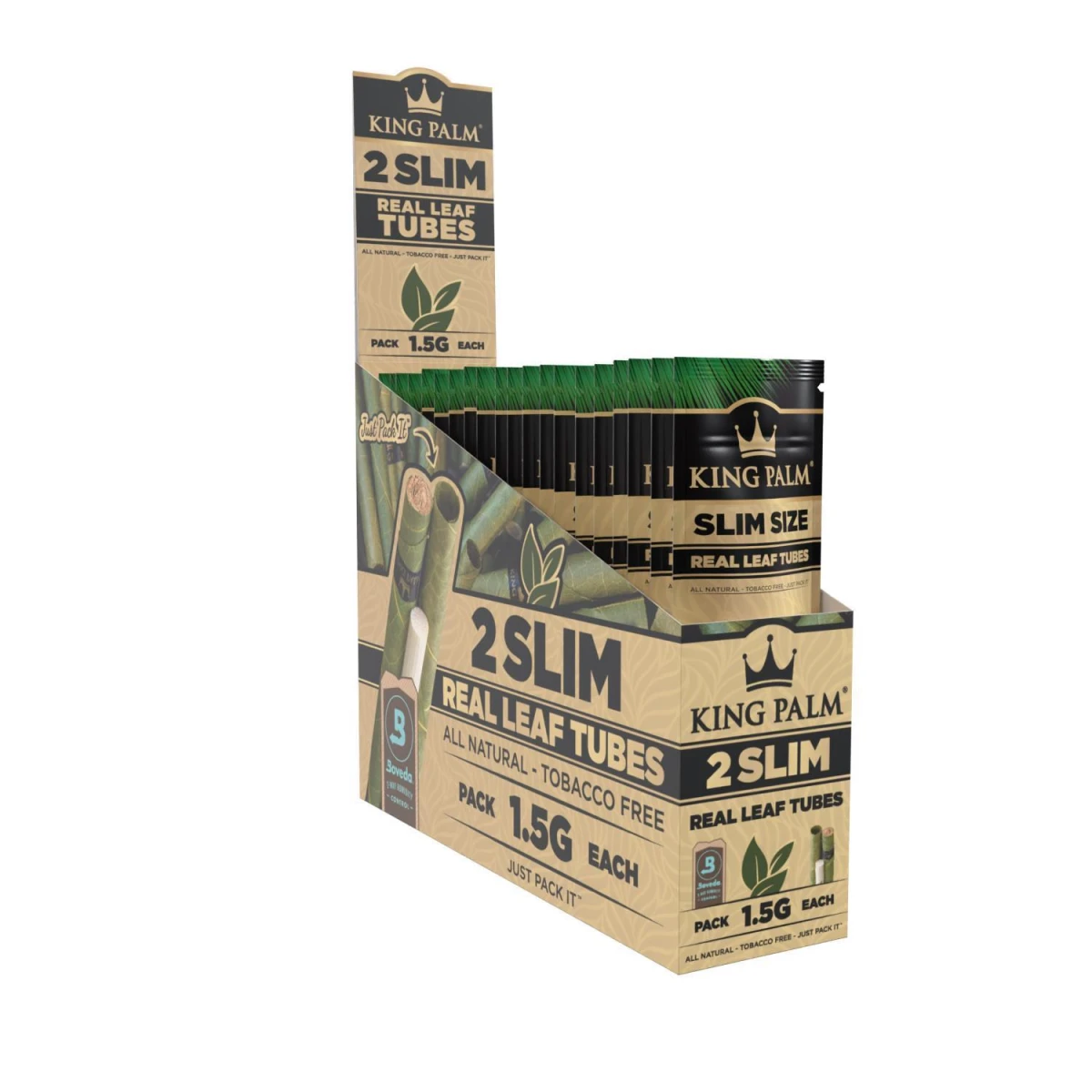 King Palm 2 Slim Rolls Natural - Display of 20