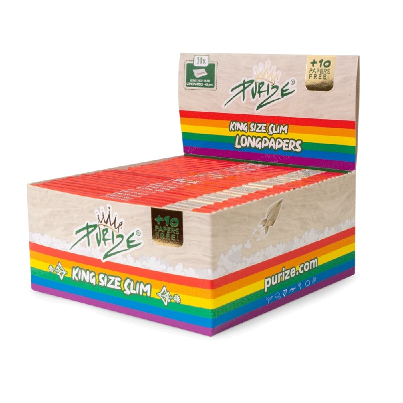 Purize King Size Slim Brown Rolling Papers Rainbow - 50