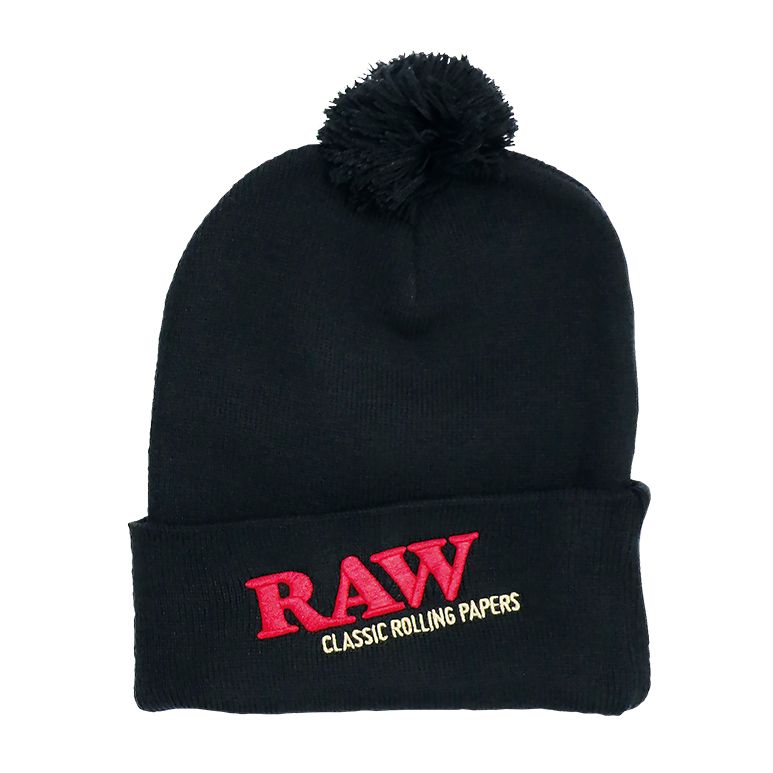 RAW X Rolling Papers Pompom Knit Hat - Black