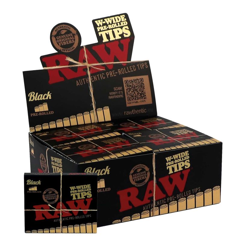 RAW Black W SHAPE Prerolled Wide Tips - Display of 20pcs