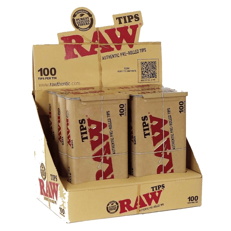 Raw Pre-rolled tips - Tin of 100 - Display of 6