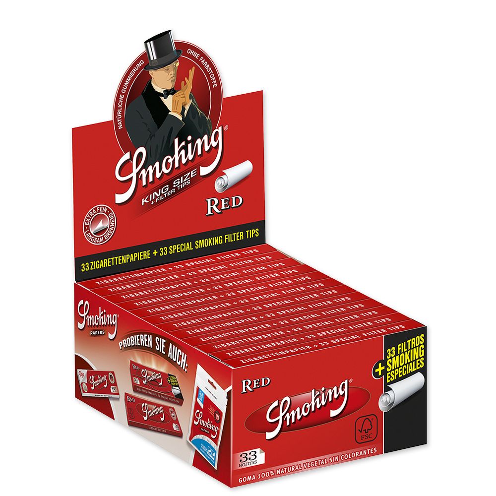 Smoking Rolling Papers King Size + Tips - Red
