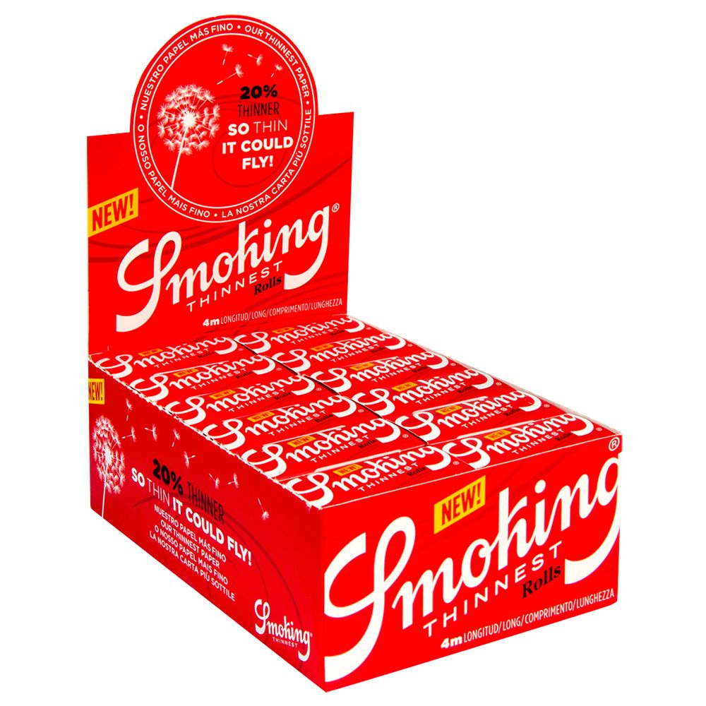 Smoking Red Thinnest Rolls - Rolling Paper Rolls - 24 / Display