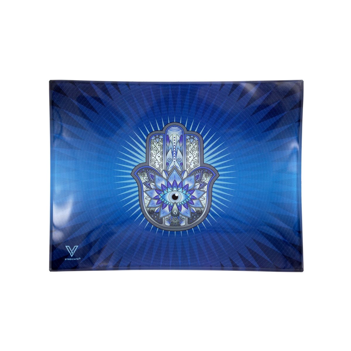 V-Syndicate Glass Rolling Tray Small - Hamsa Blue