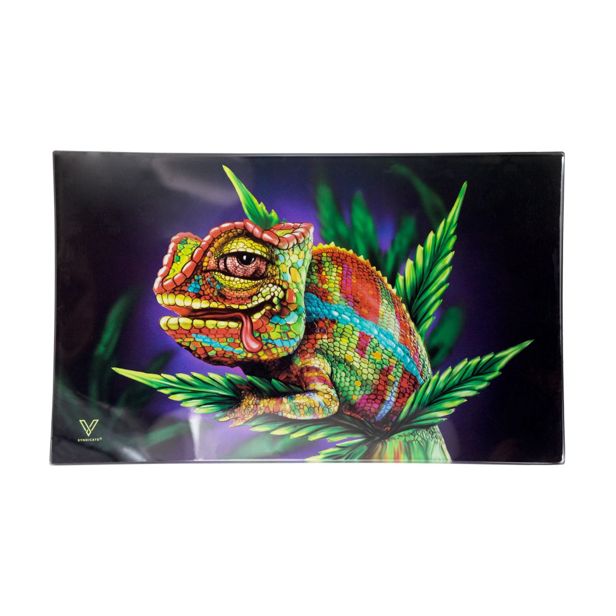 50% DISCOUNT - V-SYNDICATE GLASS ROLLING TRAY LARGE-CLOUD 9 CHAMELEON