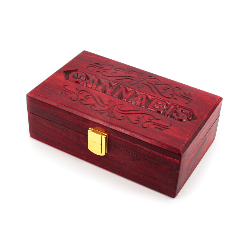 Wooden Rolling Box "CANNABIS" RED 20x13x6cm