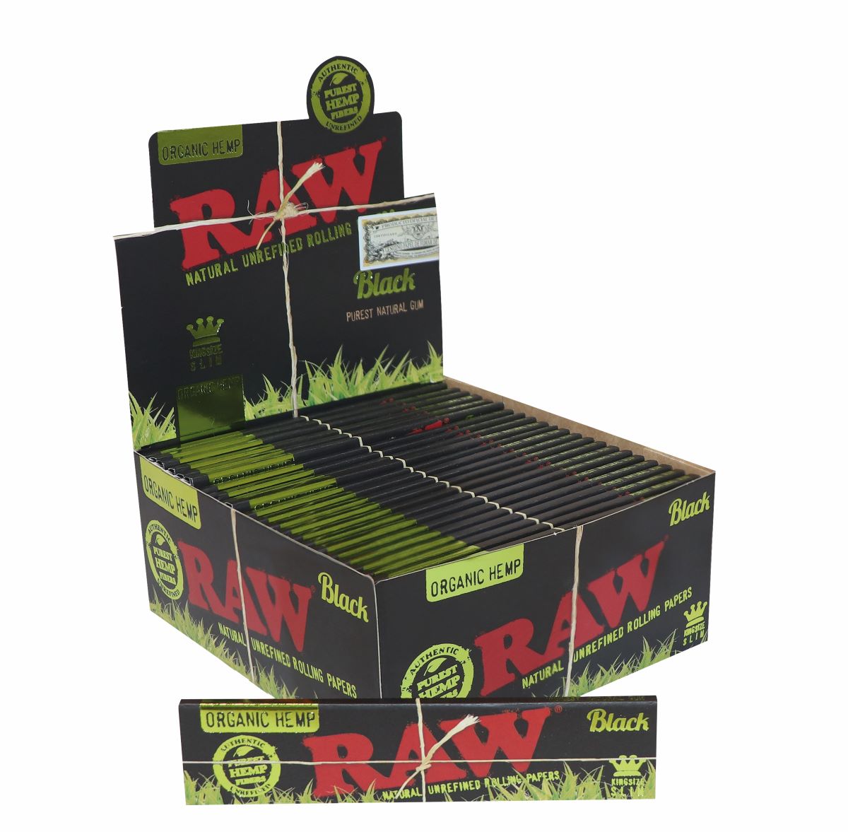 RAW Black Organic Hemp KS Slim Rolling Papers - Pack de 50