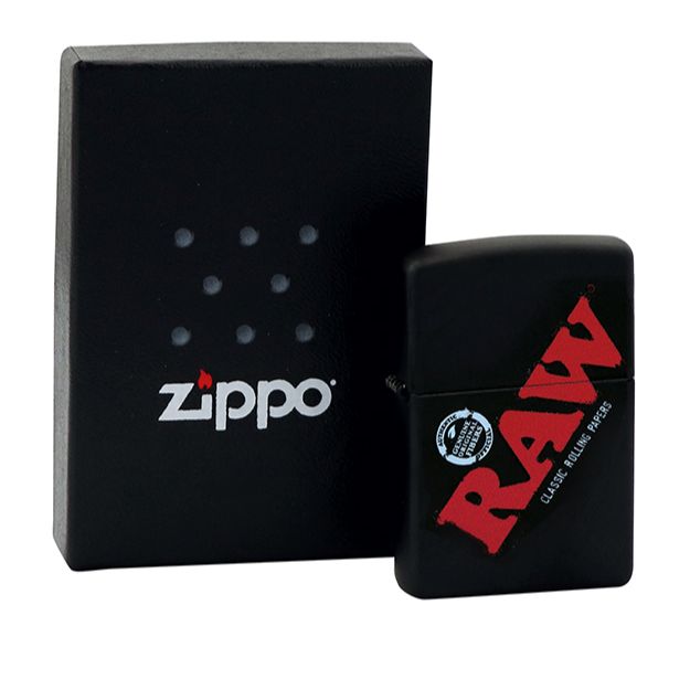 RAW Zippo Feuerzeug Schwarz mit Logo